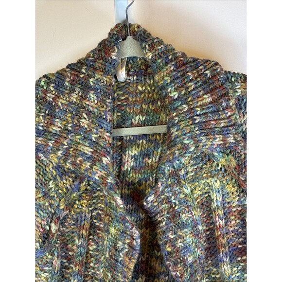 Leo & Nicole Chunky Cardigan Multi-Color Wool Blend 3/4 Bell Sleeve Size Lg - Picture 3 of 7